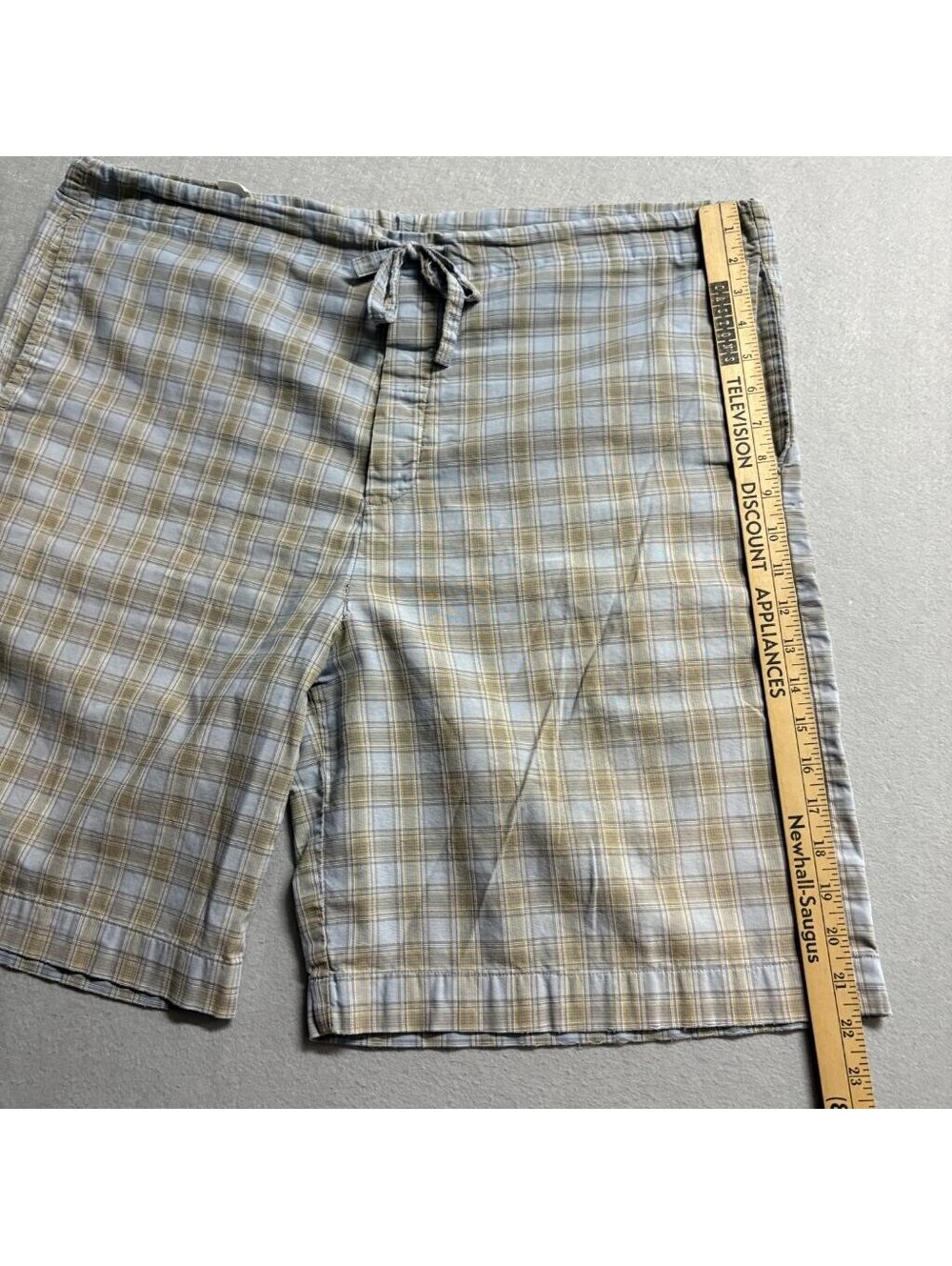 DKNY Mens Plaid Pajama Shorts Large Blue Tan Cotton Drawstring Lounge Sleepwear - Picture 4 of 10